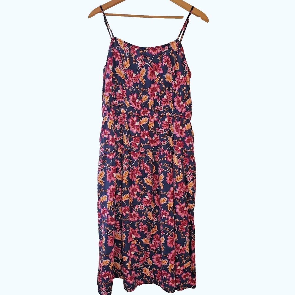 NWT Old Navy Linen Blend Dress Sz XL Midi Dark Floral Beachy‎ Boho Cottagecore